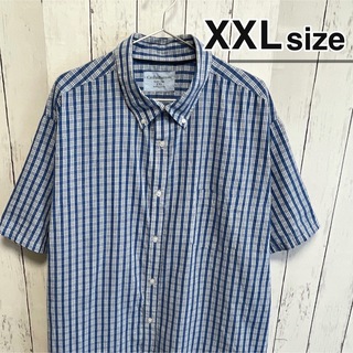 シャツ(shirts)のUSA古着　半袖シャツ　ドレスシャツ　XXL　チェック柄　ブルー　ボタンダウン(シャツ)