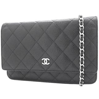 シャネル(CHANEL)のCHANEL(シャネル) マトラッセ ココマーク チェーンウォレット 長財布 ショルダーバッグ 肩掛け 斜め掛け キャビアスキン ブラック黒 シルバー金具 レディース 40802098216【中古】【アラモード】(財布)