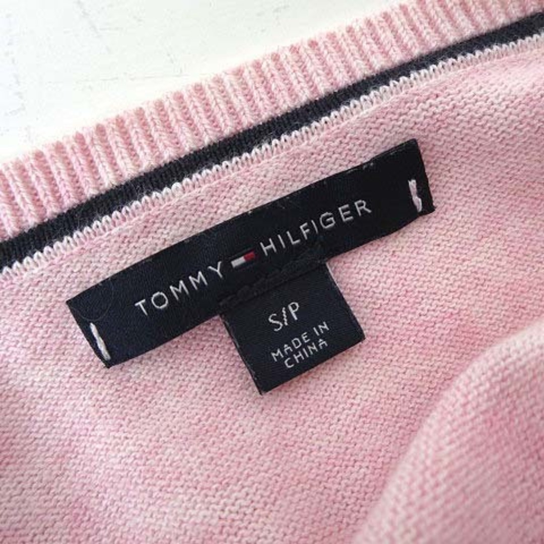 TOMMY HILFIGER(トミーヒルフィガー)のトミーヒルフィガー ニット ダイヤ柄 ロゴ Vネック 長袖 S ピンク 白 メンズのトップス(ニット/セーター)の商品写真