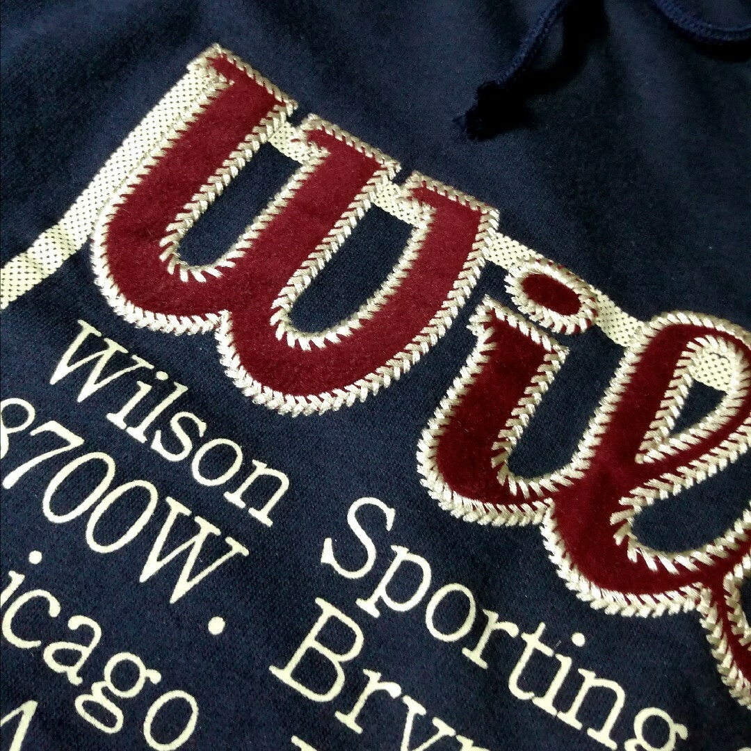 wilson(ウィルソン)の★海外古着★レトロ Wilson ビッグ刺繍ロゴデザイン 半袖パーカー L 美品 メンズのトップス(パーカー)の商品写真