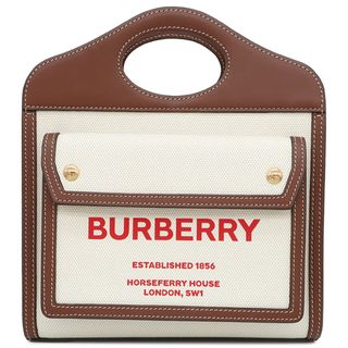 バーバリー BURBERRY 2WAYバッグ ツートン ミニ ポケットバッグ コットン レザー ナチュラル×モルトブラウン ゴールド金具 茶 ショルダー   80317461【中古】