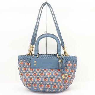 コーチ(COACH)のIT7P88PIRM4U 美品 COACH コーチ ウーブン トート16 603 2WAY ハンドバッグ ショルダー ストラップ ブルー オレンジ ベージュ レディース(ハンドバッグ)