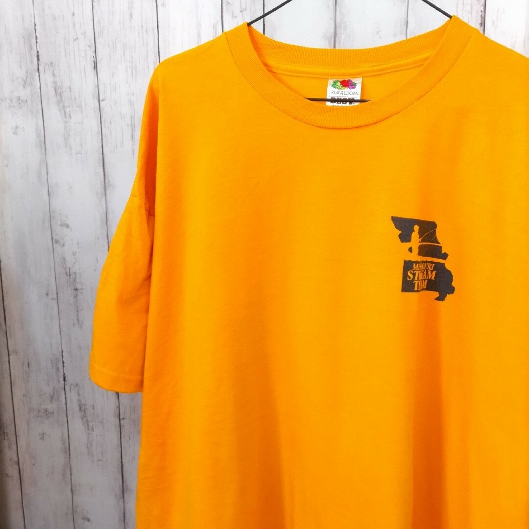 フルーツオブザルーム US 古着 Tシャツ 2XL イエロー ビッグサイズ ロゴ メンズのトップス(Tシャツ/カットソー(半袖/袖なし))の商品写真