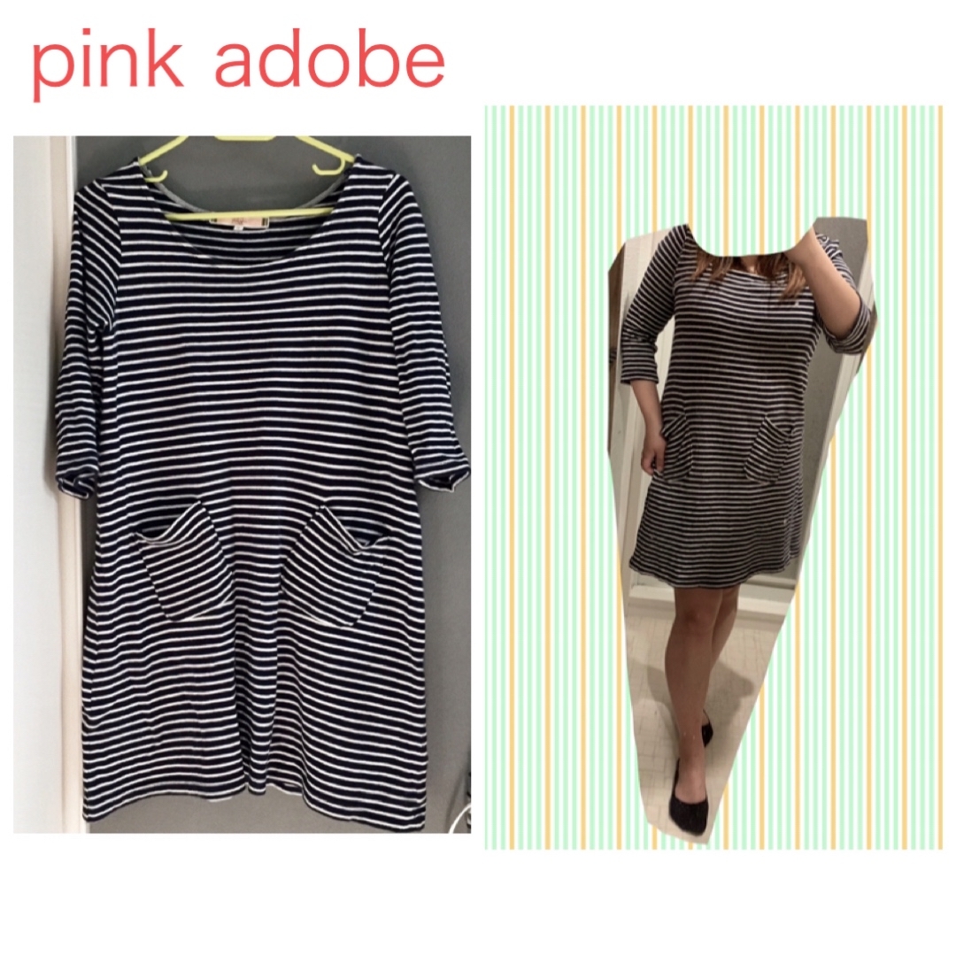 PINK ADOBE(ピンクアドべ)のpink adobe ボーダーミニワンピース レディースのルームウェア/パジャマ(その他)の商品写真