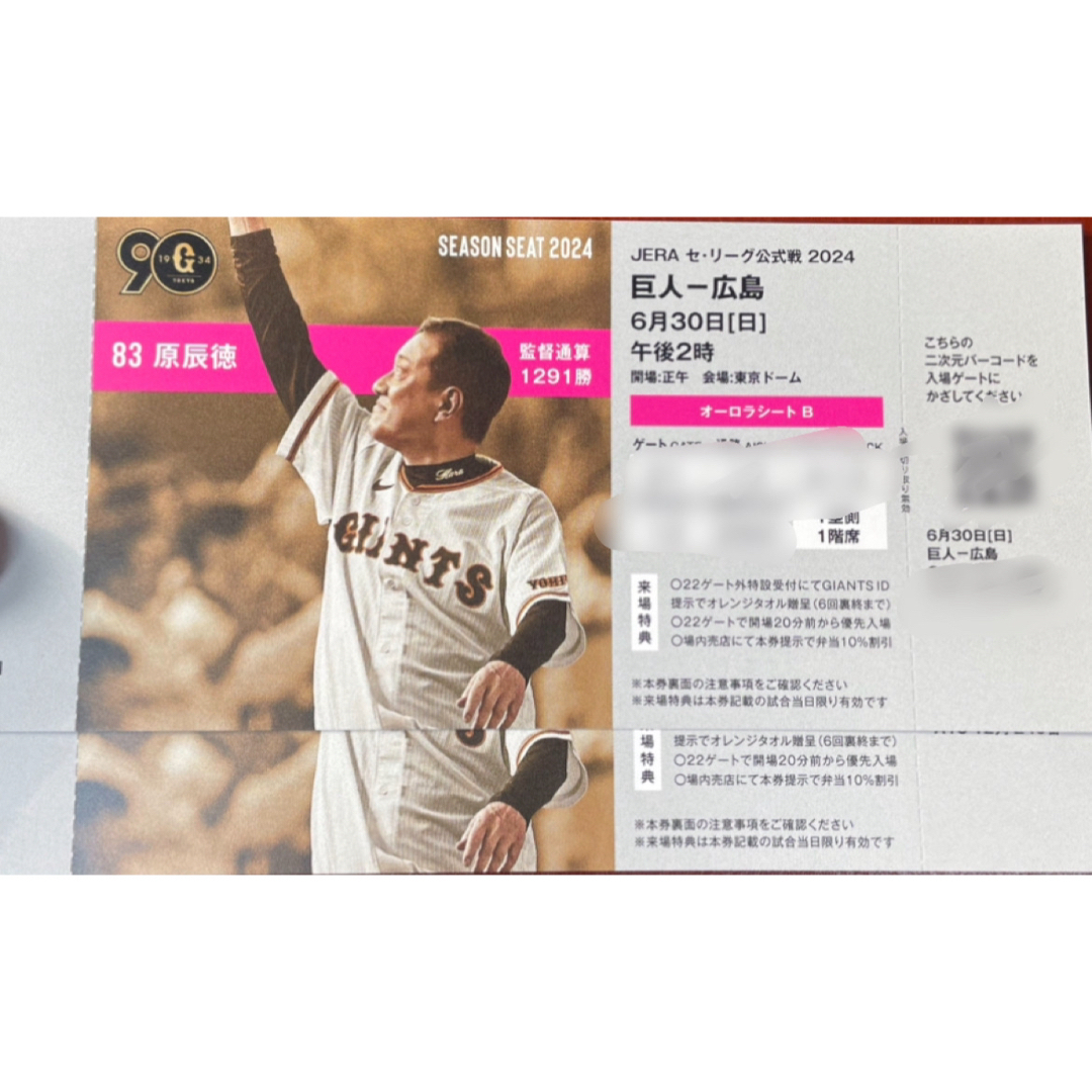 6/30 東京ドームチケット チケットのスポーツ(野球)の商品写真