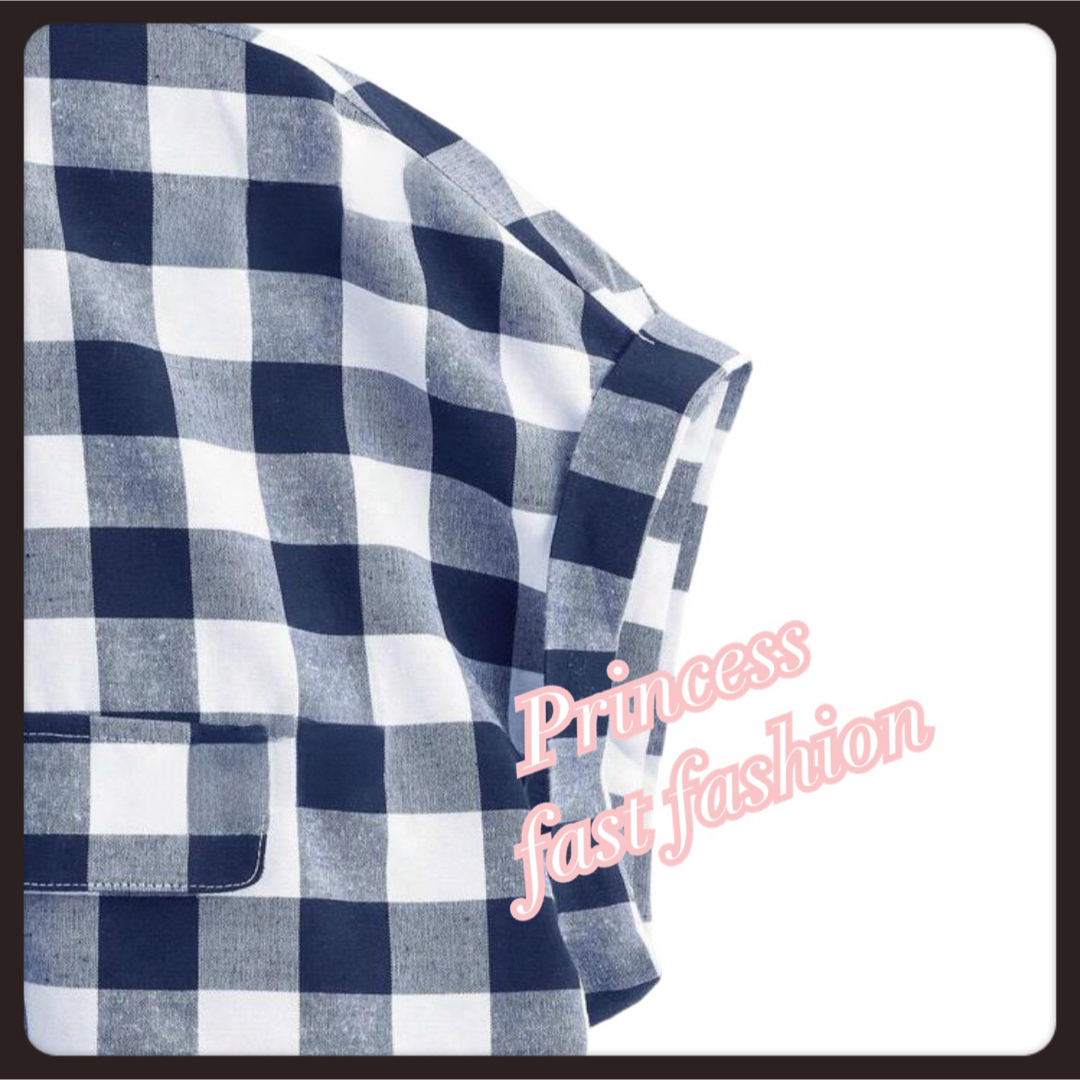 【4L／青白】チェック柄 半袖シャツ 大きいサイズ レディース レディースのトップス(シャツ/ブラウス(半袖/袖なし))の商品写真