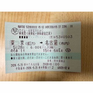 5/28 東京-名古屋　自由席(鉄道乗車券)