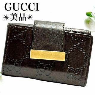 グッチ(Gucci)の美品✨GUCCI グッチ 6連 キーケース  GG シマ レザー 金 ロゴ 濃茶(キーケース)