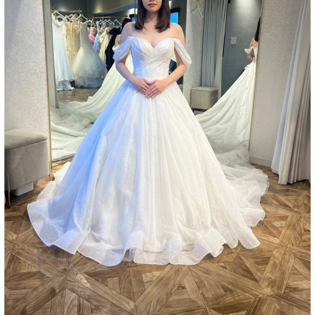 高品質！ウエディングドレス オフショルダー プリンセスライン 結婚式/披露宴