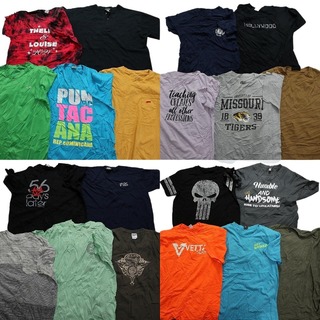 古着卸 まとめ売り カラーmix プリント 半袖Tシャツ 20枚セット (メンズ L /XL ) スカル ラッセル ハリウッド 英字ロゴ MT1317(その他)