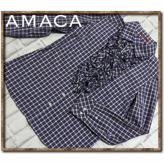 アマカ(AMACA)のアマカ　フリル付きチェック長袖シャツ　紫系(シャツ/ブラウス(長袖/七分))