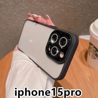 iphone15proケース レンズ保護 透明 韓国 ブラック135(iPhoneケース)