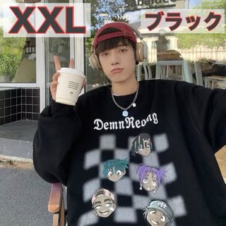 メンズ　パーカー  トレーナー　XXL 黒　ストリート　ブラック　スエット　韓国(スウェット)