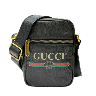 グッチ(Gucci)の　グッチ GUCCI シェリーライン ロゴプリント ショルダーバッグ 574803 ブラック レザー ユニセックス ショルダーバッグ(ショルダーバッグ)
