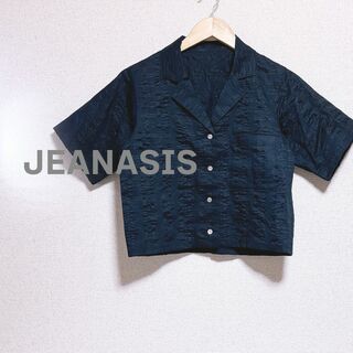 JEANASIS - JEANASIS ジーナシス　シャツ　半袖　ネイビー　ショート丈　テーラード