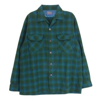 PENDLETON ペンドルトン 長袖シャツ 60s ヴィンテージ オープンカラー オンブレ チェック ウール シャツ グリーン系 L【中古】