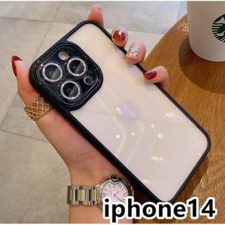 iphone14ケース レンズ保護付き 透明 ブラック285(iPhoneケース)