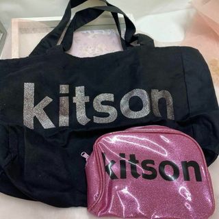 キットソンkitson トートバッグ　ポーチ　黒　ピンクラメ　2個セット(トートバッグ)