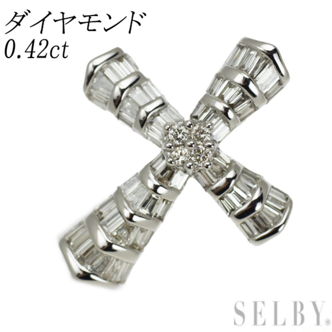 【国内発送】 K18WG ダイヤモンド クロス 0.42ct ペンダントトップ ダイヤモンド