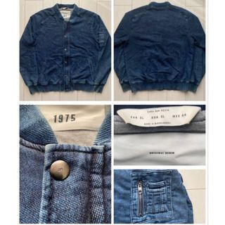 ZARA - 美品 INDIGO DENIM インディゴ デニム スウェット MA-1 XL