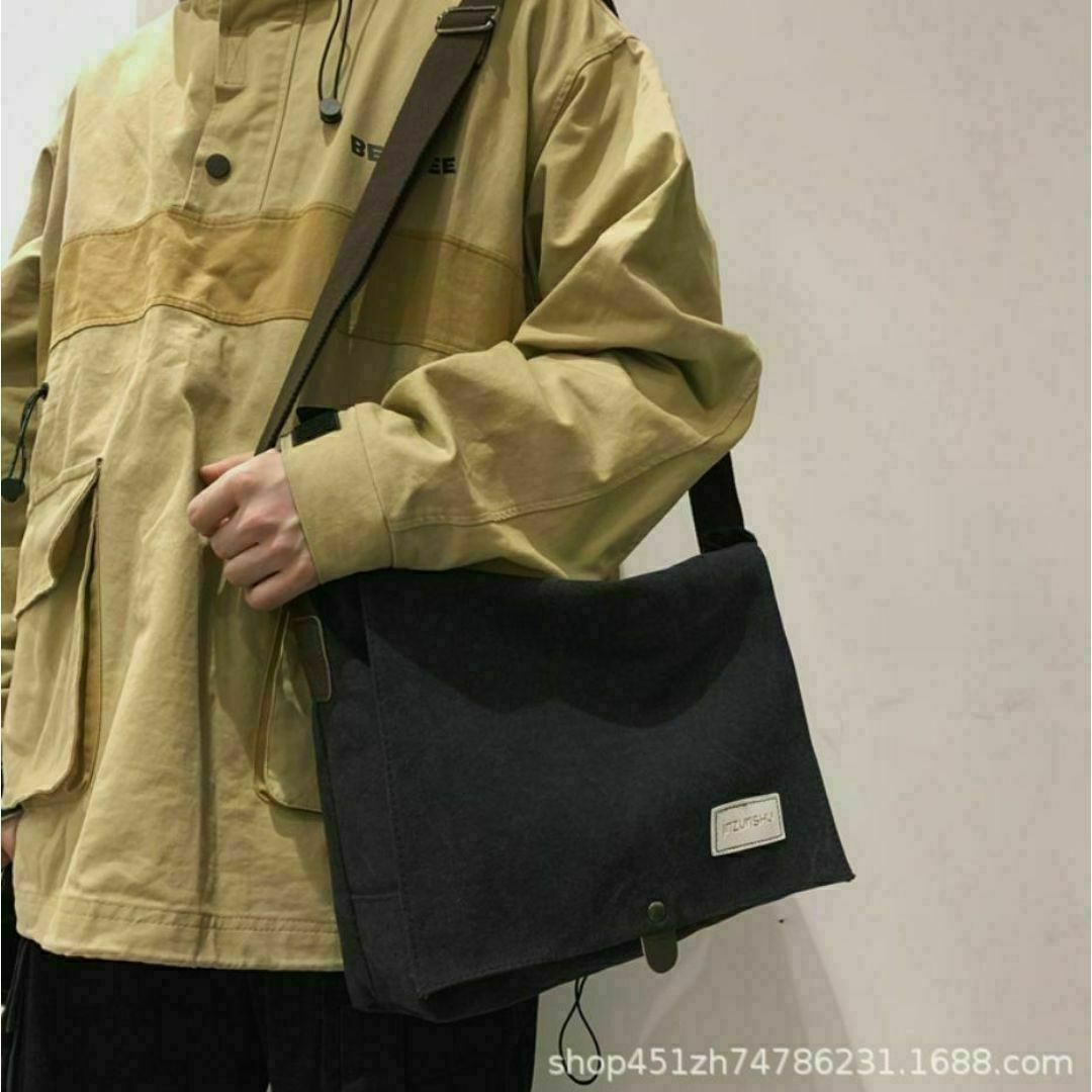 ショルダーバッグ 黒 メッセンジャー キャンバス ヴィンテージ おしゃれ 大容量 メンズのバッグ(ショルダーバッグ)の商品写真