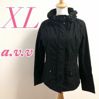 a.v.v - アーヴェヴェ　ミリタリージャケット　XL　ブラック　フード付き　カジュアル　綿