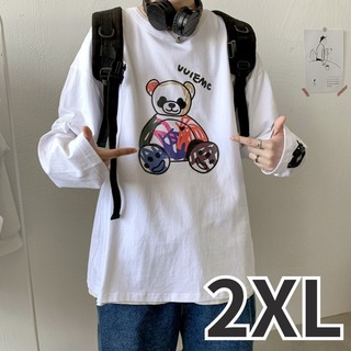 ロンT トレーナー　XXL 白　ストリート　個性的　ホワイト　スエット　韓国　(Tシャツ/カットソー(七分/長袖))