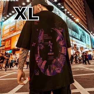 【大人気】XL 半袖 ストリート Tシャツ 黒 オーバーサイズ ネオン(Tシャツ/カットソー(半袖/袖なし))