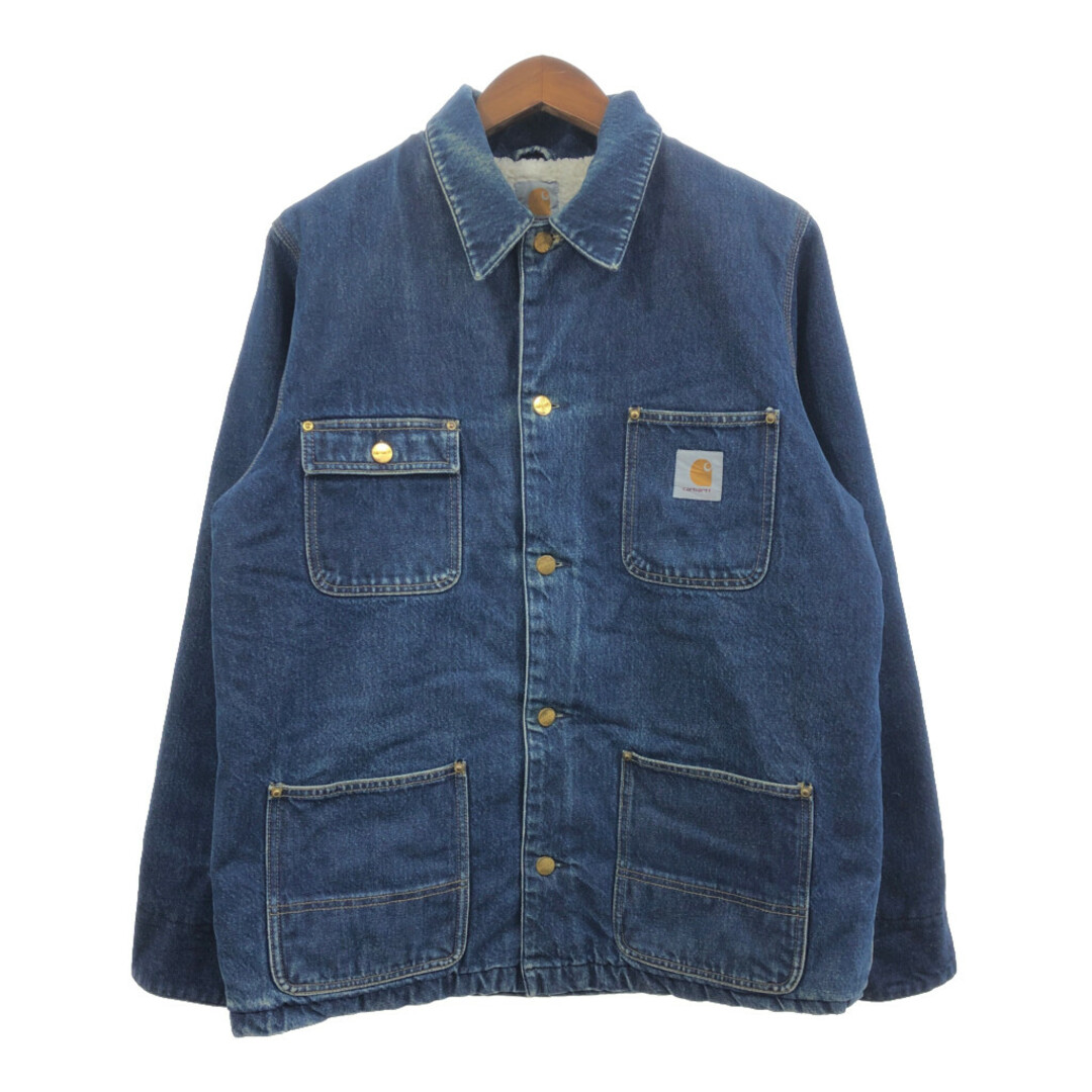 carhartt(カーハート)のCarhartt カーハート デニムボアジャケット ワンポイント ブルー (メンズ M相当) 中古 古着 Q6765 メンズのジャケット/アウター(Gジャン/デニムジャケット)の商品写真