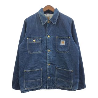 カーハート(carhartt)のCarhartt カーハート デニムボアジャケット ワンポイント ブルー (メンズ M相当) 中古 古着 Q6765(Gジャン/デニムジャケット)