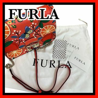 フルラ(Furla)のFURLA ショルダーバッグ メトロポリス オレンジプリント 希少 レザー(ショルダーバッグ)