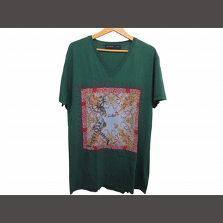 エトロ(ETRO)のエトロ ETRO プリント Tシャツ カットソー 半袖 Vネック 緑 XL(Tシャツ/カットソー(半袖/袖なし))