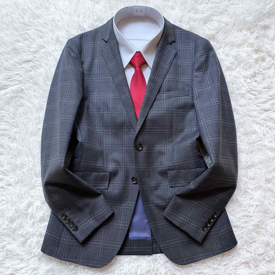 ORIHICA(オリヒカ)のオリヒカ シングルスーツ ビジネス ウールポリエステル グレー チェック Y5 メンズのスーツ(セットアップ)の商品写真