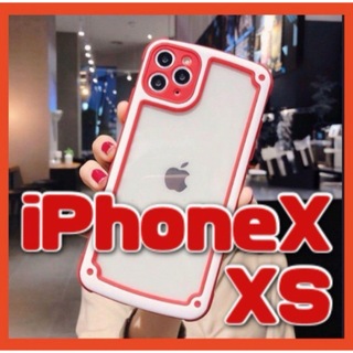 【iPhoneX/XS】レッド iPhoneケース 大人気 シンプル フレーム(iPhoneケース)