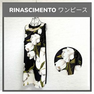 RINASCIMENTO - リナシメント ゴールドビジュー ボタニカル 膝丈 ワンピース  XL イタリア製