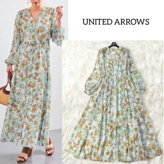 ユナイテッドアローズ(UNITED ARROWS)の美品 ✿ ユナイテッドアローズ ウォーターフラワー 花柄 ロングワンピース 春夏(ロングワンピース/マキシワンピース)