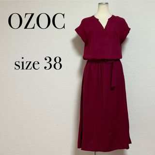 OZOC - OZOC ロングワンピース リネンワンピ Vネック 美シルエット 体型カバー 