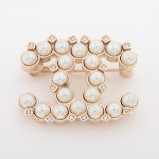 シャネル(CHANEL)のシャネル ココマーク GP×ラインストーン×フェイクパール  シャンパンゴ(コサージュ/ブローチ)