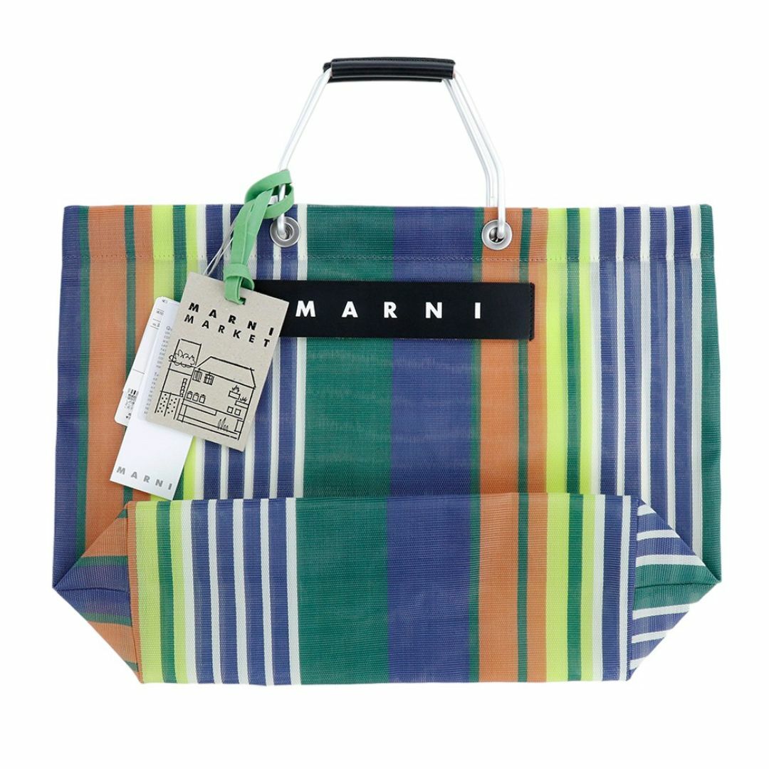 MARNI - マルニ ストライプバッグ グリーンブルー トート タグ MARNI - マルニ ストライプバッグ グリーンブルー トート タグ