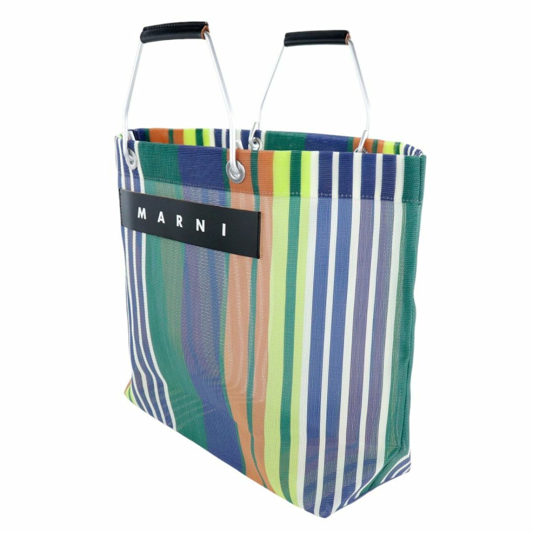 MARNI - マルニ ストライプバッグ グリーンブルー トート タグ MARNI - マルニ ストライプバッグ グリーンブルー トート タグ