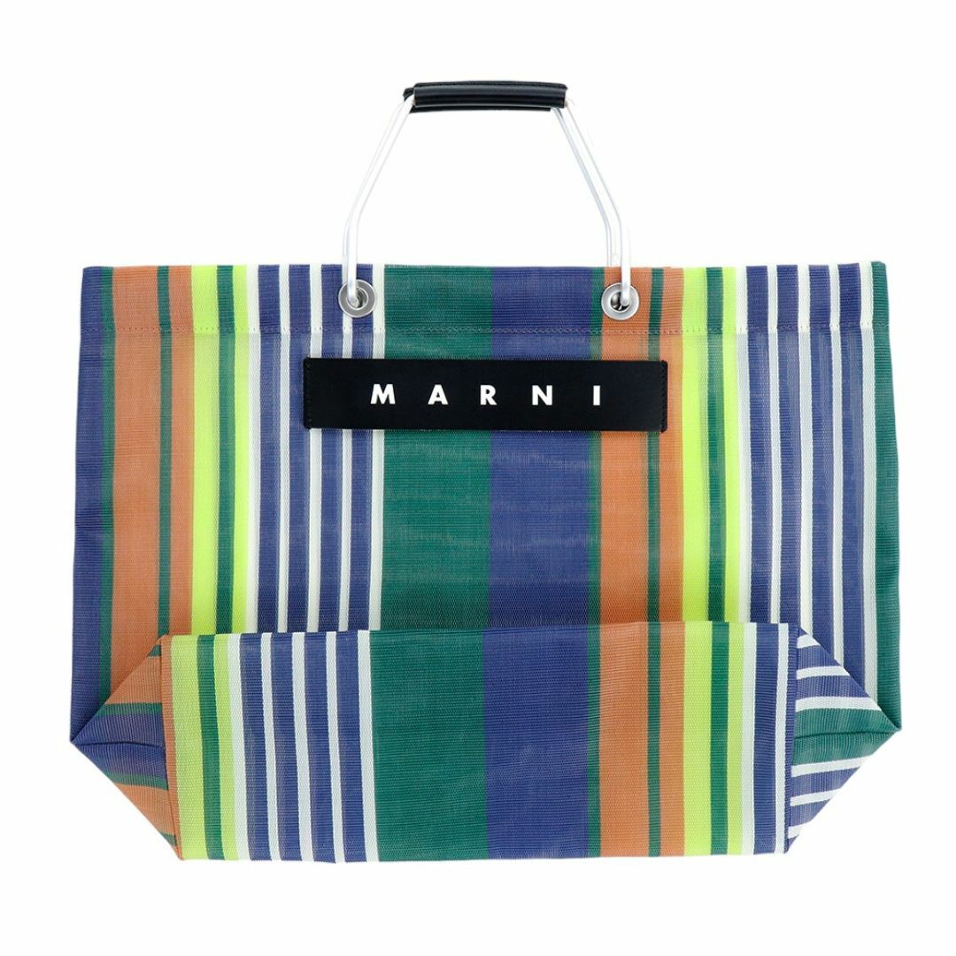 MARNI - マルニ ストライプバッグ グリーンブルー トート タグ MARNI - マルニ ストライプバッグ グリーンブルー トート タグ