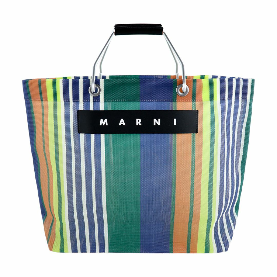 MARNI - マルニ ストライプバッグ グリーンブルー トート タグ MARNI - マルニ ストライプバッグ グリーンブルー トート タグ
