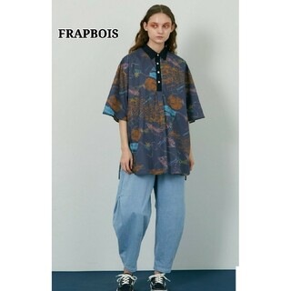 美品 FRAPBOIS フラボア　スケッチカラーシャツ　ネイビー(シャツ/ブラウス(半袖/袖なし))