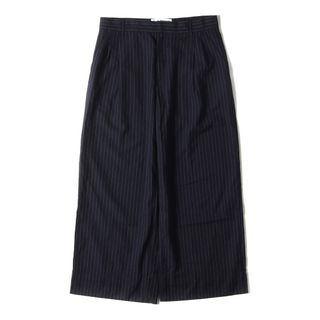 LOEWE - LOEWE ロエベ パンツ サイズ:46 近年モデル ツータック ストライプ ワイド バギー スラックスパンツ Wide Leg Striped Trousers サマートロピカルウール トラウザーズ ネイビー 紺 イタリア製 ボトムス ズボン【メンズ】【中古】