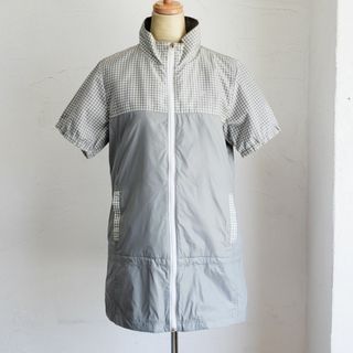 Courreges - クレージュ ☆ チェック柄切替 ナイロン 半袖 ウィンドジャケット 40 グレー