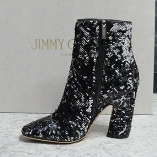 ジミーチュウ(JIMMY CHOO)の未使用品ジミーチュウスパンコールジッパーブーツJIMMY CHOO黒銀靴ヒール(ブーツ)