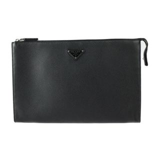 プラダ(PRADA)のPRADA プラダ  クラッチバッグ セカンドバッグ 2VN014   カーフレザー ブラック シルバー金具  ポーチ 三角ロゴプレート 【本物保証】(セカンドバッグ/クラッチバッグ)