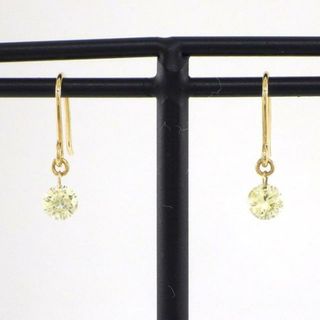 【イエローダイヤモンド】 フックピアス スウィング ドロップ ストリングホール イエロー ダイヤモンド 0.17ct / 0.17ct K18YG 【中古】(ピアス)