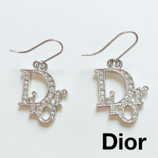 Christian Dior - 99.美品✨クリスチャンディオール ピアス ラインストーン ロゴ シルバー