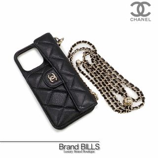 CHANEL - 未使用品 シャネル チェーン スマホケース iPhone15Pro Max AP3865 キャビアスキン マトラッセ ココマーク ブラック ゴールド金具 